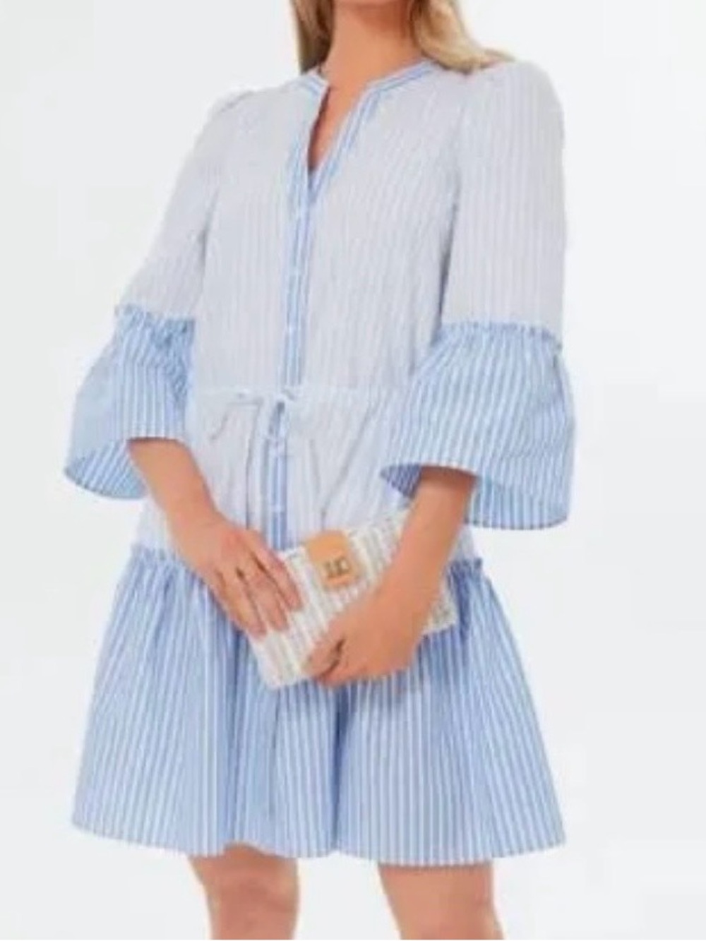 Draper James Blue and White Striped Button-Front Dress